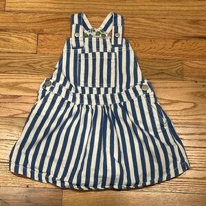Mini Boden Girls Striped Overall Denim Dress. Size 2Y-3Y